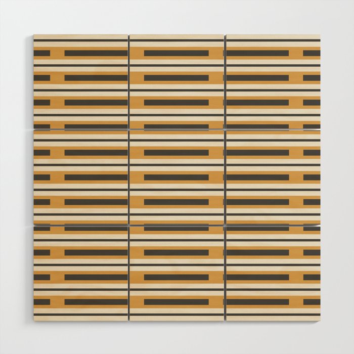 Pallet Stripes Minimal Geometric Pattern in Mustard Gold, Charcoal Gray, and Cream Wood Wall Art Gallery Image 1
