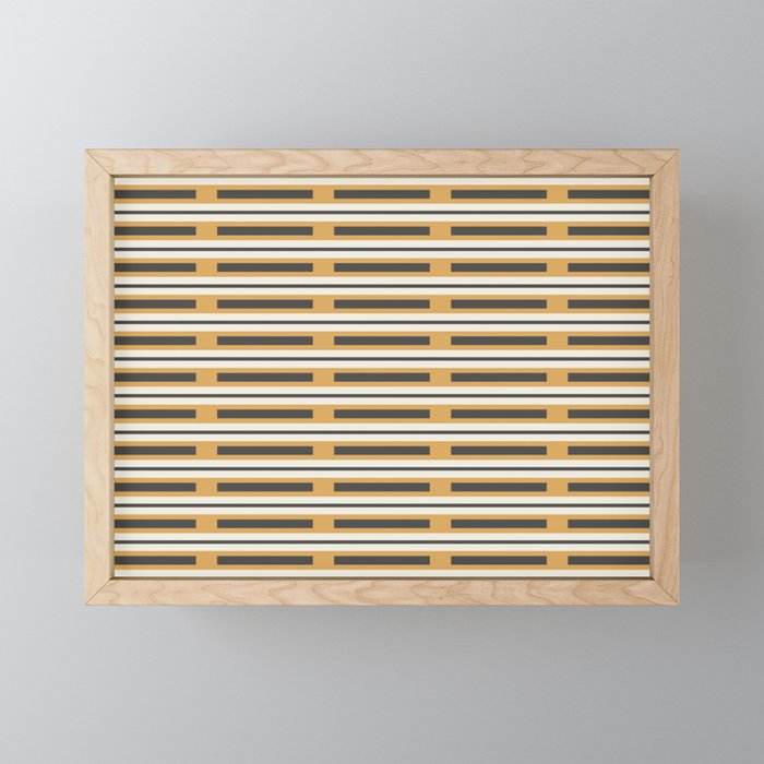 Pallet Stripes Minimal Geometric Pattern in Mustard Gold, Charcoal Gray, and Cream Mini Art Print Gallery Image 1