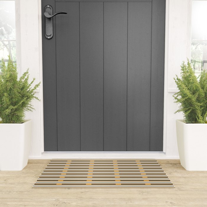 Pallet Stripes Minimal Geometric Pattern in Mustard Gold, Charcoal Gray, and Cream Welcome Mat Gallery Image 3
