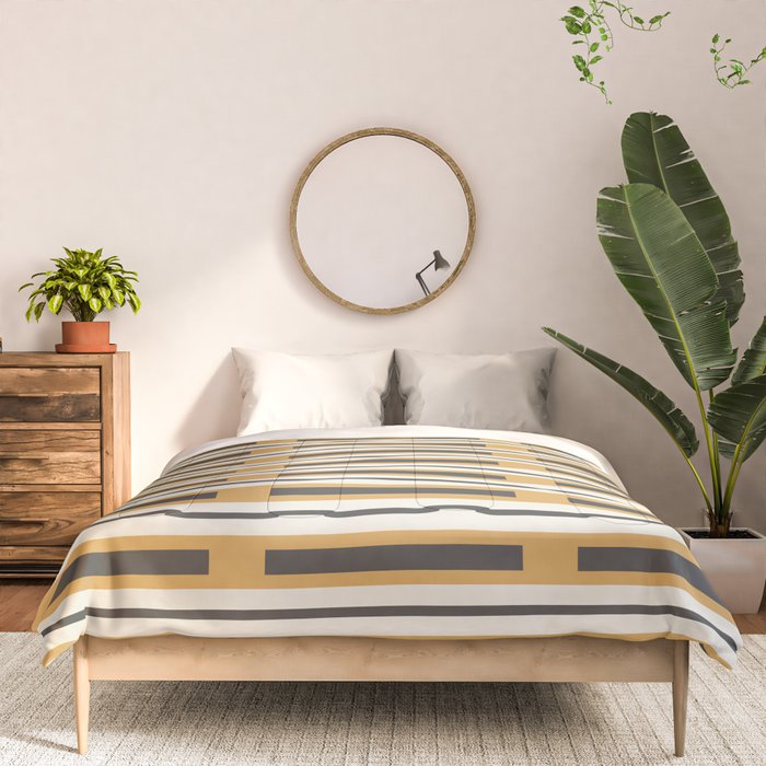 Pallet Stripes Minimal Geometric Pattern in Mustard Gold, Charcoal Gray, and Cream Comforter Gallery Image 3