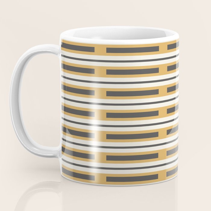 Pallet Stripes Minimal Geometric Pattern in Mustard Gold, Charcoal Gray, and Cream Coffee Mug Gallery Image 3