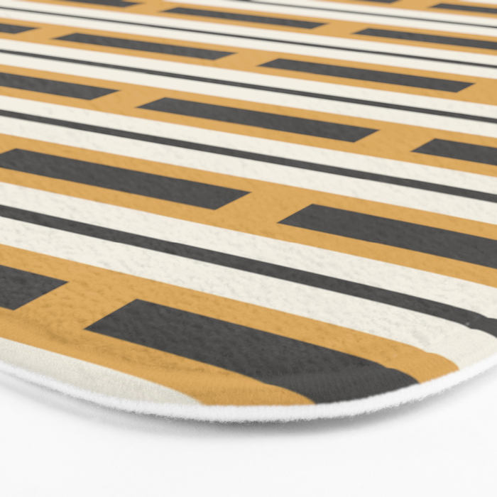 Pallet Stripes Minimal Geometric Pattern in Mustard Gold, Charcoal Gray, and Cream Bath Mat Gallery Image 3