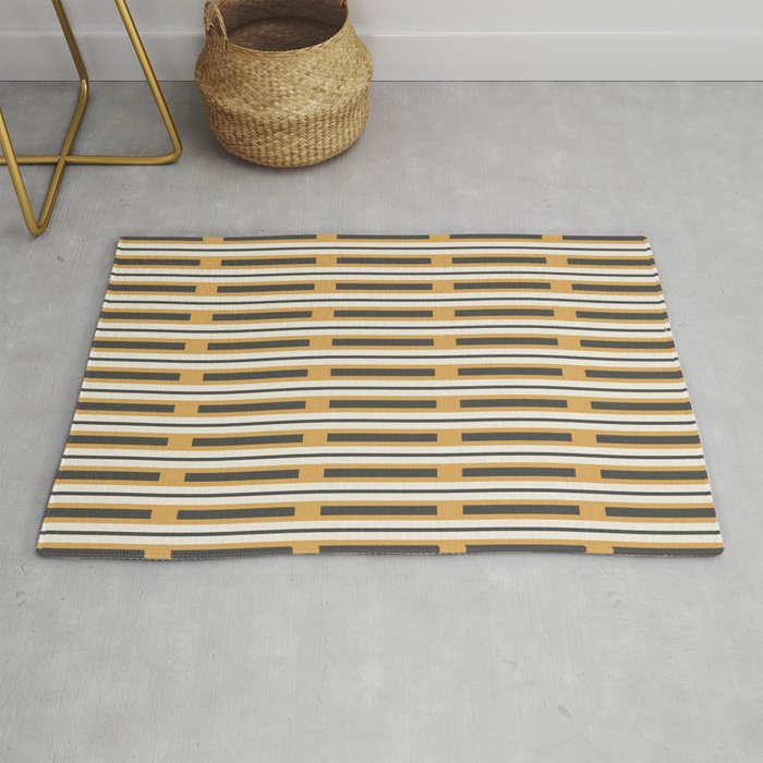 Pallet Stripes Minimal Geometric Pattern in Mustard Gold, Charcoal Gray, and Cream Rug Gallery Image 1
