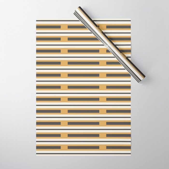 Pallet Stripes Minimal Geometric Pattern in Mustard Gold, Charcoal Gray, and Cream Wrapping Paper Gallery Image 1