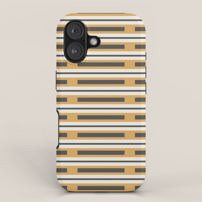 Pallet Stripes Minimal Geometric Pattern in Mustard Gold, Charcoal Gray, and Cream iPhone Case Gallery Image 1