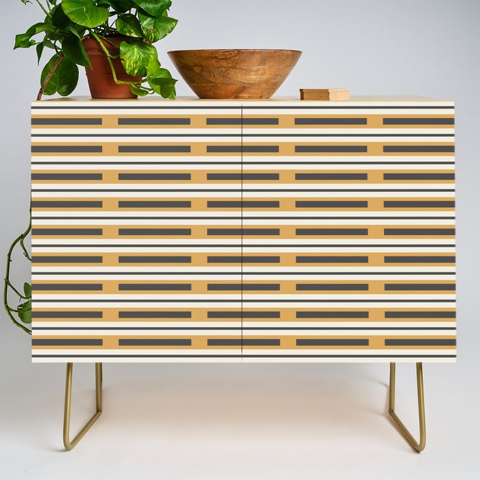 Pallet Stripes Minimal Geometric Pattern in Mustard Gold, Charcoal Gray, and Cream Credenza Gallery Image 1