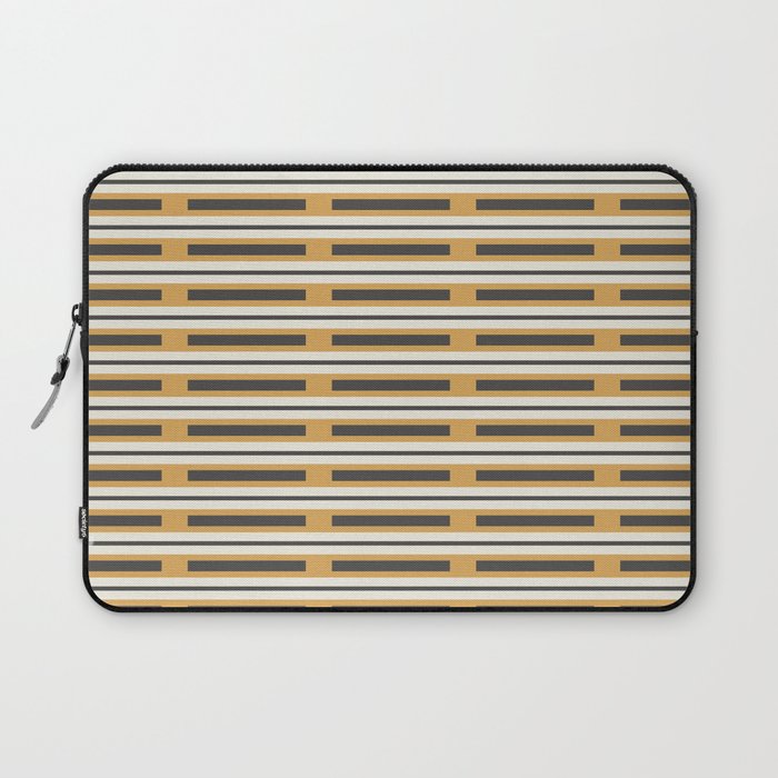 Pallet Stripes Minimal Geometric Pattern in Mustard Gold, Charcoal Gray, and Cream Laptop Sleeve Gallery Image 1