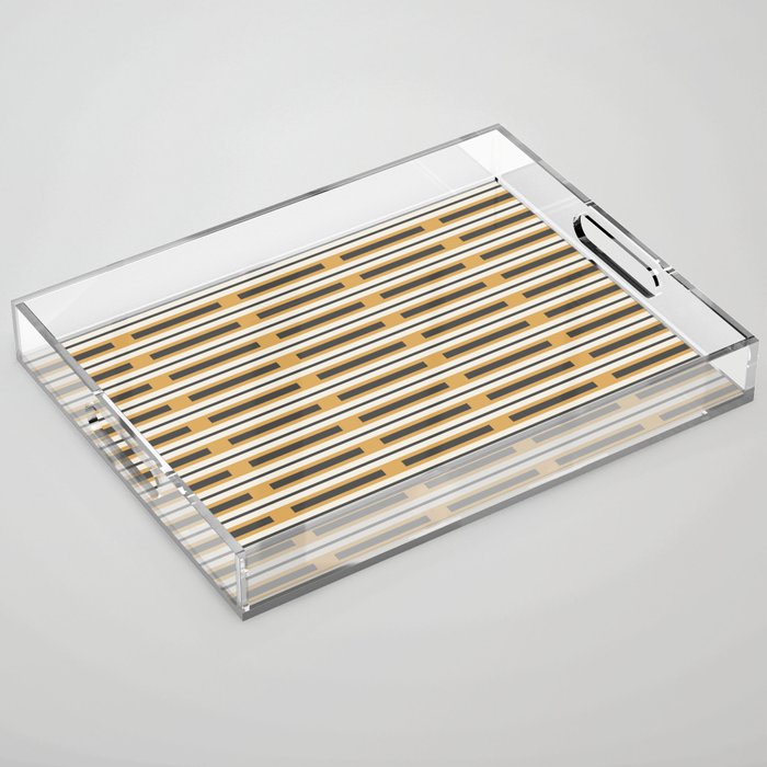 Pallet Stripes Minimal Geometric Pattern in Mustard Gold, Charcoal Gray, and Cream Acrylic Tray Gallery Image 1