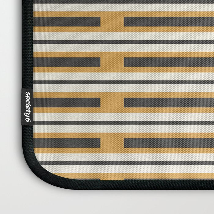 Pallet Stripes Minimal Geometric Pattern in Mustard Gold, Charcoal Gray, and Cream Laptop Sleeve Gallery Image 3