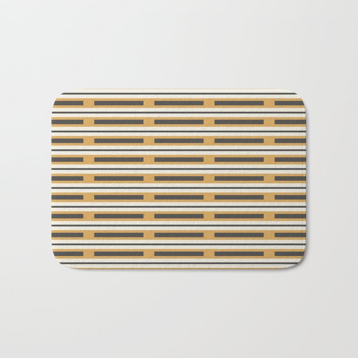 Pallet Stripes Minimal Geometric Pattern in Mustard Gold, Charcoal Gray, and Cream Bath Mat Gallery Image 1
