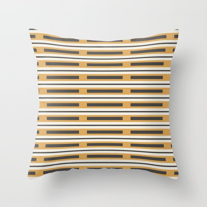 Pallet Stripes Minimal Geometric Pattern in Mustard Gold, Charcoal Gray, and Cream Throw Pillow Gallery Image 6