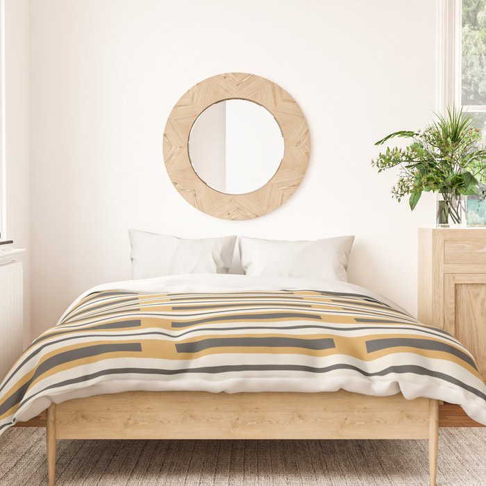 Pallet Stripes Minimal Geometric Pattern in Mustard Gold, Charcoal Gray, and Cream Duvet Cover Gallery Image 3