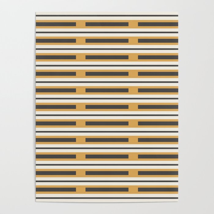 Pallet Stripes Minimal Geometric Pattern in Mustard Gold, Charcoal Gray, and Cream Poster Gallery Image 4