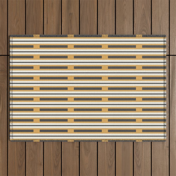 Pallet Stripes Minimal Geometric Pattern in Mustard Gold, Charcoal Gray, and Cream Outdoor Rug Gallery Image 1