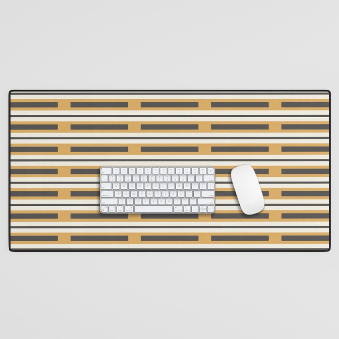 Pallet Stripes Minimal Geometric Pattern in Mustard Gold, Charcoal Gray, and Cream Desk Mat Gallery Image 1
