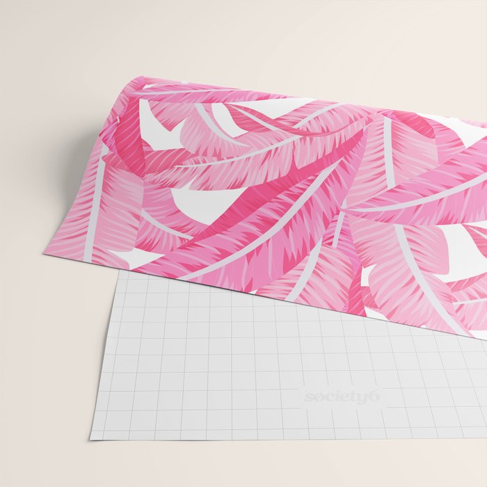 Pink banana leaves tropical pattern on white Wrapping Paper Gallery Image 2