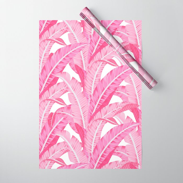 Pink banana leaves tropical pattern on white Wrapping Paper Gallery Image 1