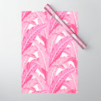 Pink banana leaves tropical pattern on white Wrapping Paper Gallery Image 1