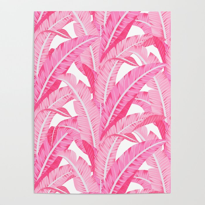 Pink banana leaves tropical pattern on white Poster Gallery Image 4