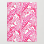 Pink banana leaves tropical pattern on white Poster Gallery Image 4