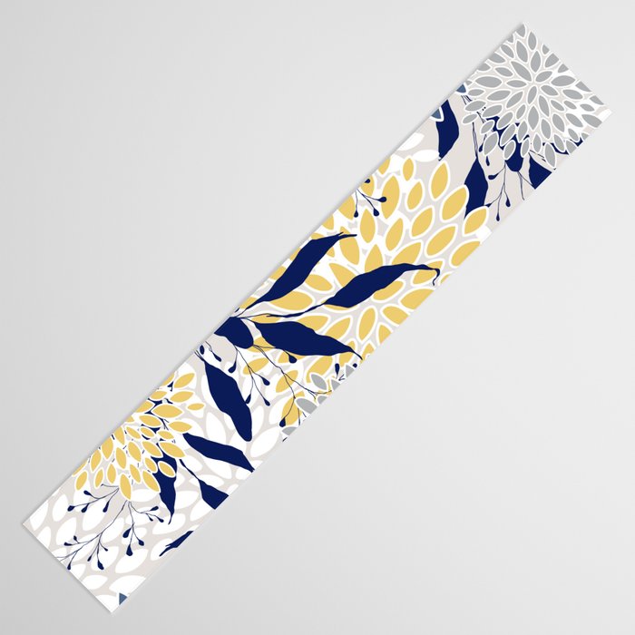 Floral Leaves and Blooms, Navy, Yellow, Gray Table Runner Gallery Image 3