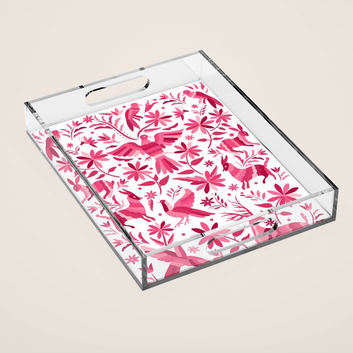 Mexican Otomi Design in Pink by Akbaly Acrylic Tray Gallery Image 1
