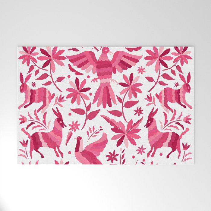 Mexican Otomi Design in Pink by Akbaly Welcome Mat Gallery Image 1