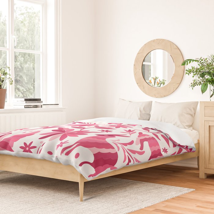 Mexican Otomi Design in Pink by Akbaly Duvet Cover Gallery Image 2
