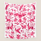 Mexican Otomi Design in Pink by Akbaly Wall Tapestry Gallery Image 4