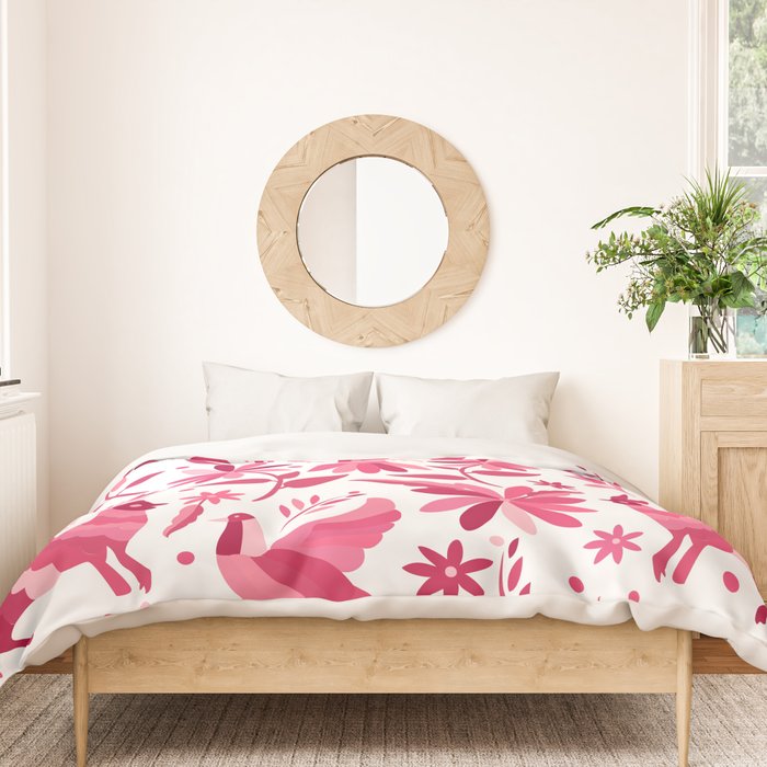 Mexican Otomi Design in Pink by Akbaly Duvet Cover Gallery Image 3