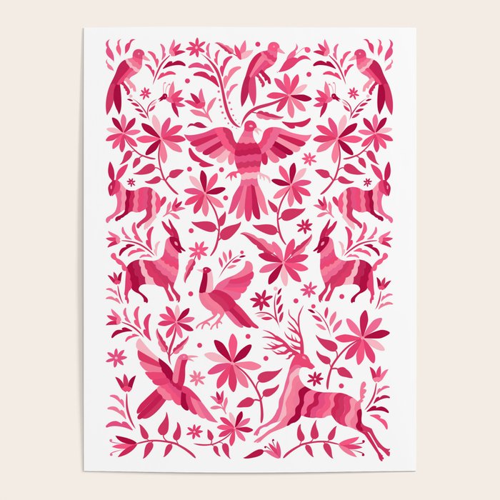 Mexican Otomi Design in Pink by Akbaly Poster Gallery Image 1