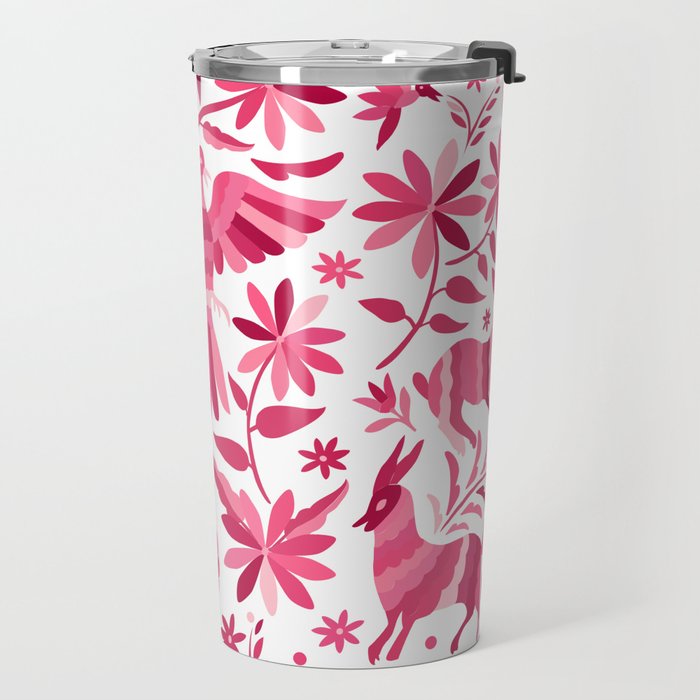 Mexican Otomi Design in Pink by Akbaly Travel Mug Gallery Image 2