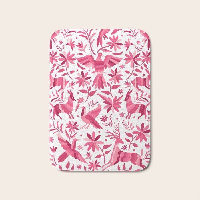 Mexican Otomi Design in Pink by Akbaly Bath Mat Gallery Image 1