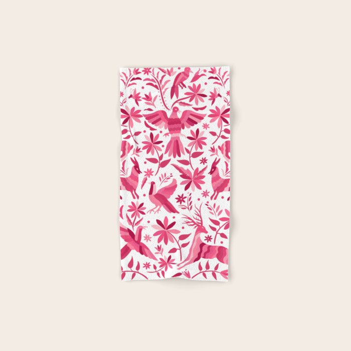 Mexican Otomi Design in Pink by Akbaly Bath Towel Gallery Image 1