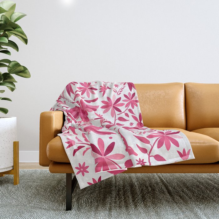 Mexican Otomi Design in Pink by Akbaly Throw Blanket Gallery Image 1