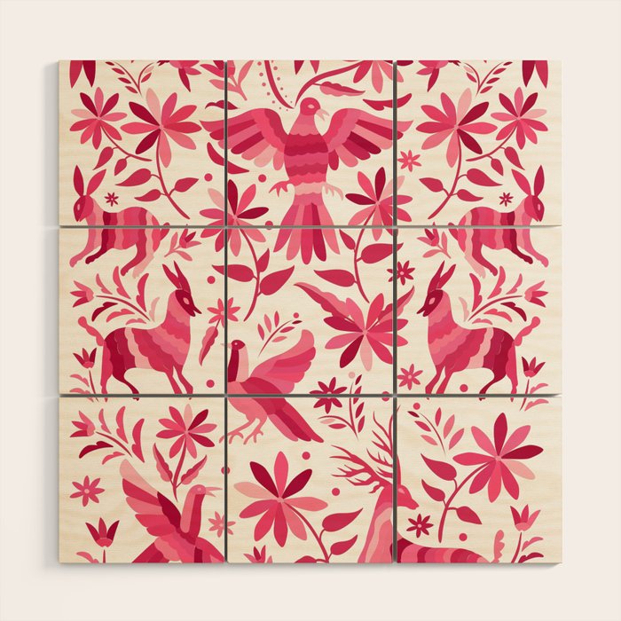 Mexican Otomi Design in Pink by Akbaly Wood Wall Art Gallery Image 1