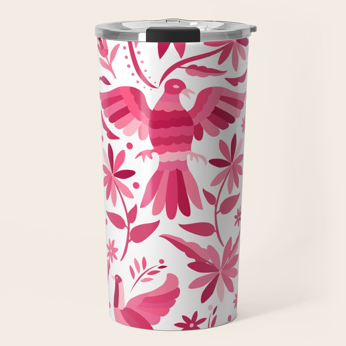 Mexican Otomi Design in Pink by Akbaly Travel Mug Gallery Image 1