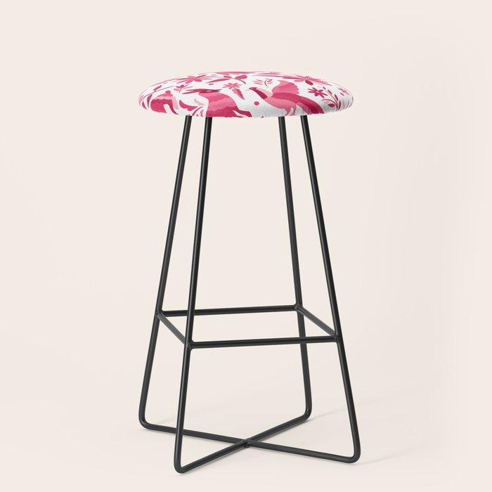 Mexican Otomi Design in Pink by Akbaly Stool Gallery Image 1