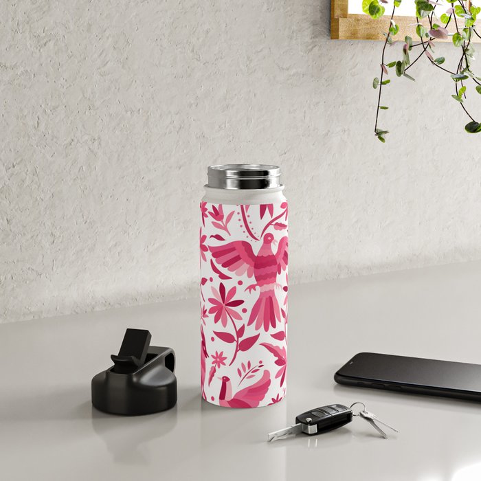 Mexican Otomi Design in Pink by Akbaly Water Bottle Gallery Image 4
