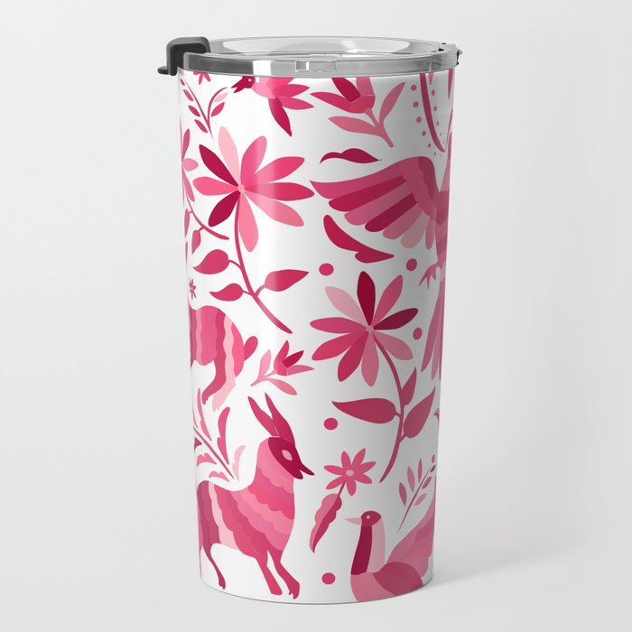 Mexican Otomi Design in Pink by Akbaly Travel Mug Gallery Image 3