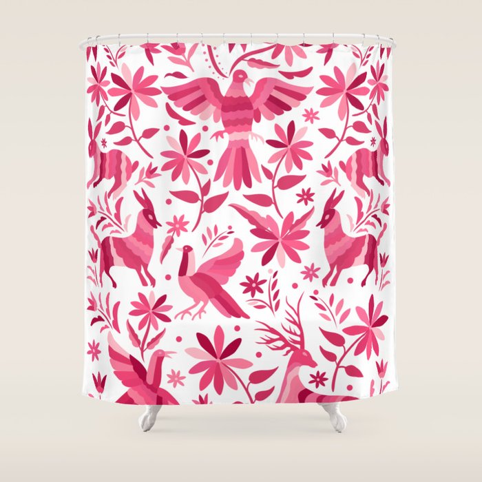 Mexican Otomi Design in Pink by Akbaly Shower Curtain Gallery Image 1