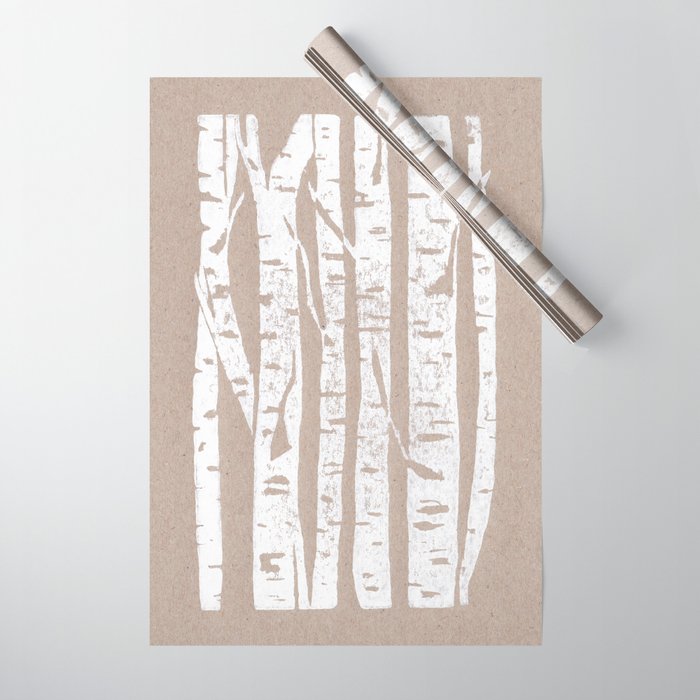Woodcut Birches Wrapping Paper Gallery Image 1