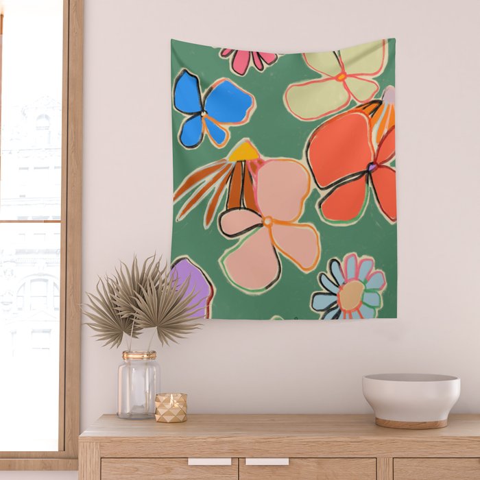 VINTAGE GARDEN GREEN Wall Tapestry Gallery Image 2