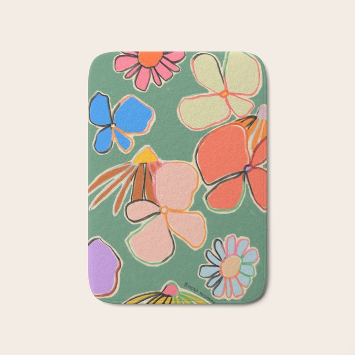 VINTAGE GARDEN GREEN Bath Mat Gallery Image 1
