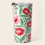 Summer Floral - red, green and pink Travel Mug Gallery Image 3