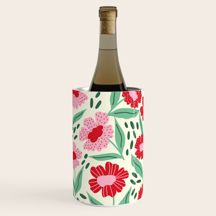 Summer Floral - red, green and pink Wine Chiller Gallery Image 2