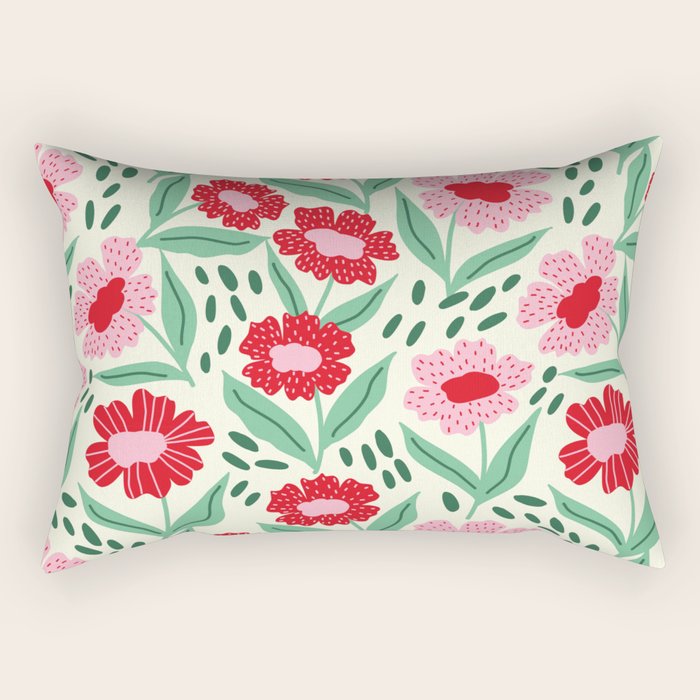 Summer Floral - red, green and pink Rectangular Pillow Gallery Image 2