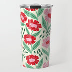 Summer Floral - red, green and pink Travel Mug Gallery Image 1