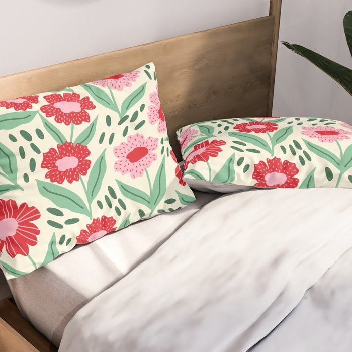 Summer Floral - red, green and pink Pillow Sham Gallery Image 2