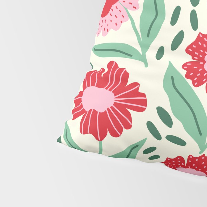Summer Floral - red, green and pink Pillow Sham Gallery Image 4